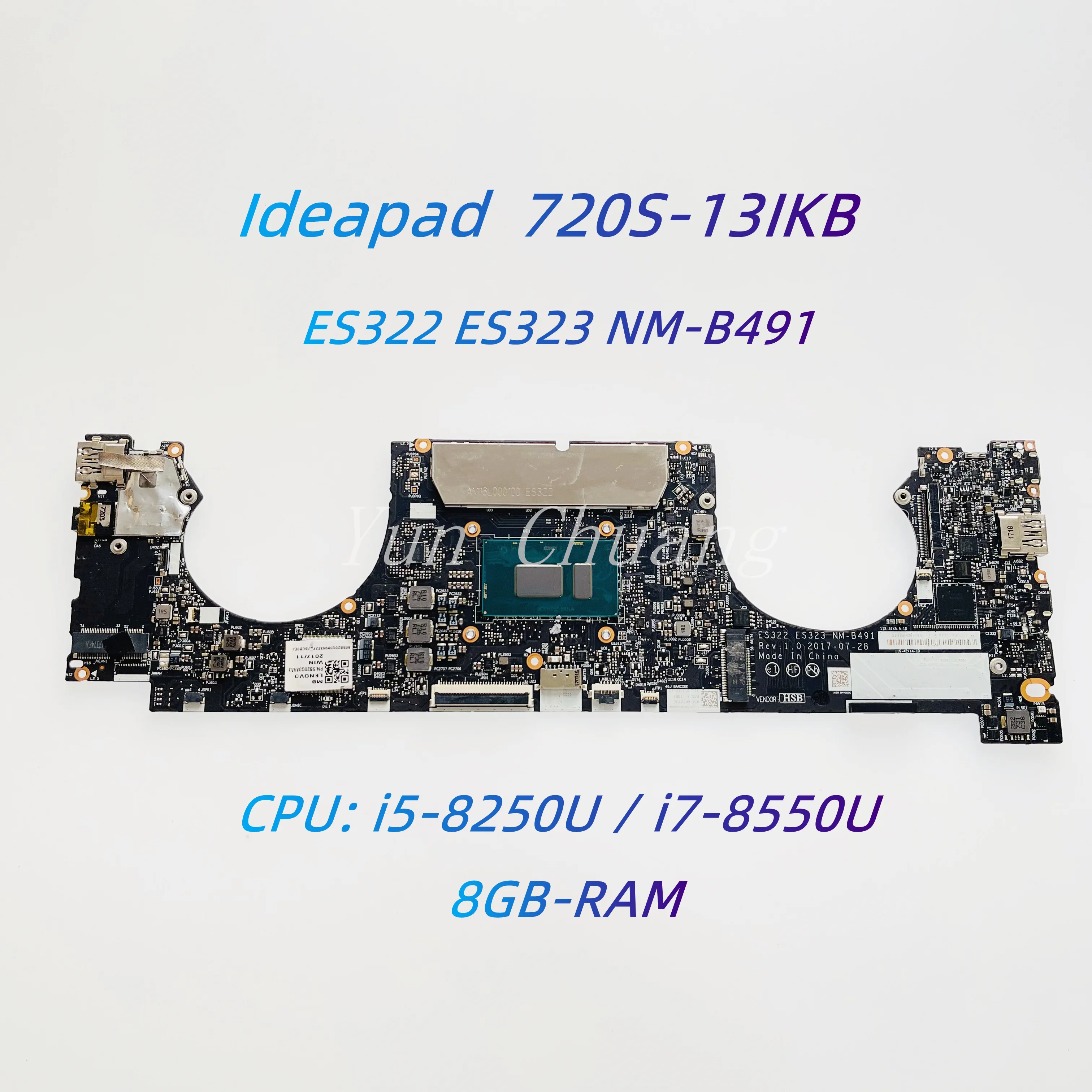 For Lenovo Ideapad 720S-13IKB Laptop Motherboard ES322 ES323 NM-B491 5B20Q38983 With i5-8250U i7-8550U CPU 8GB RAM Mainboard