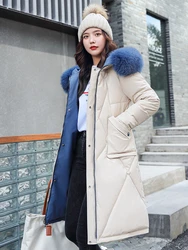 Parkas largas acolchadas con cuello de piel grande con capucha, abrigo cálido de algodón, chaqueta cortavientos impermeable, ropa en ambos lados, moda de invierno