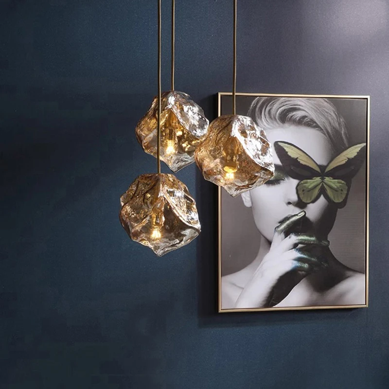 BOSSEN الفاخرة الحديثة الثريا ضوء السقف عكس الضوء مع العنبر الحمم الزجاج مكعبات الثلج ارتفاع قابل للتعديل لفيلا الفندق