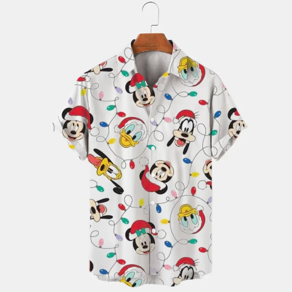 Nieuwe Kerst Donald Eendensteek En Mickey Cartoon 3d Bedrukt Heren Revers Shirt Met Korte Mouwen 2024 Harajuku Stijl Slim Fit Top