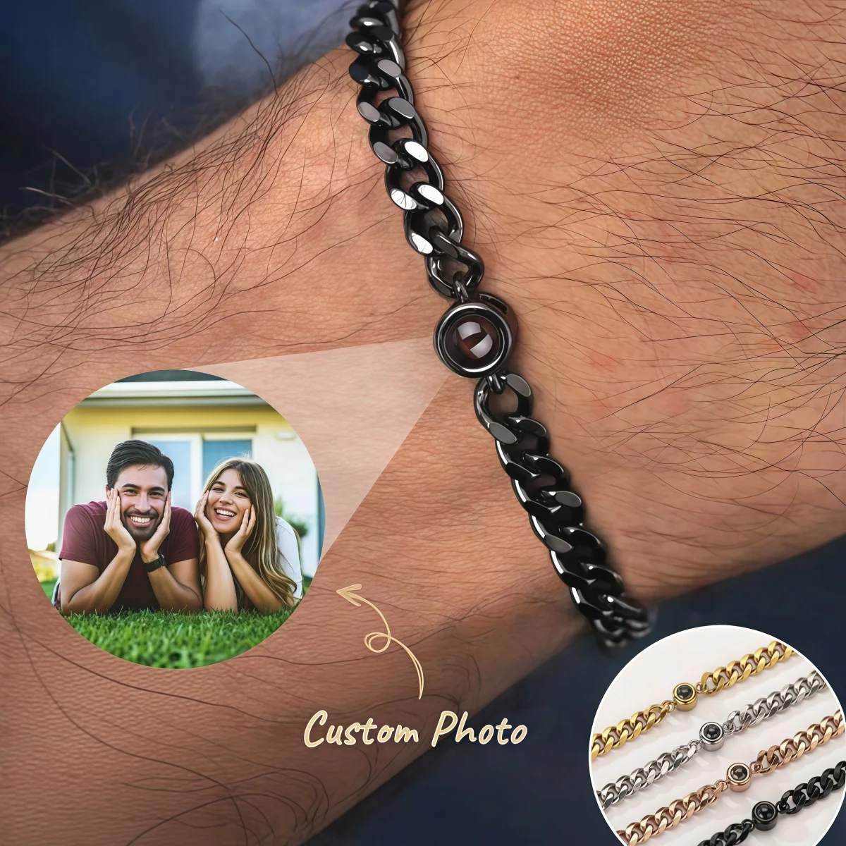Custom Photo Projection Bracelet Personalized Hidden Photo Stainless Steel Adjustable Memorial Jewelry Gift for Women