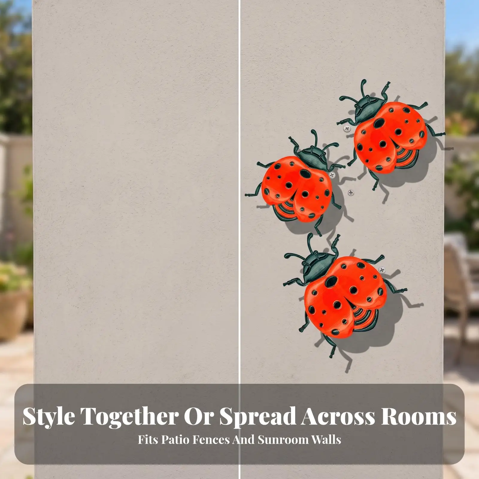 3 Pieces Ladybug Wall Ornament Sturdy Metal Ladybugs Dimensional for Homeowners
