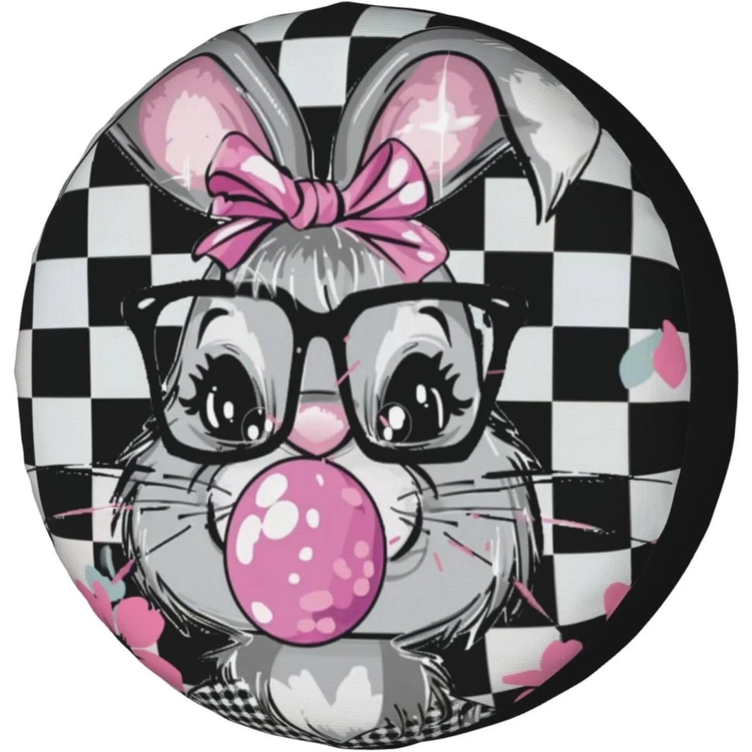 Cute Bunny Bubble Gum Graphic Spare Tire Cover Polyester Durable Protector for SUV Truck