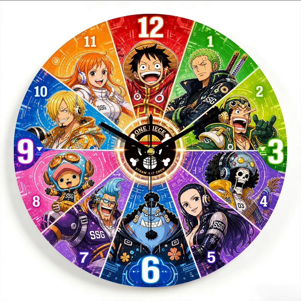 One Piece Luffy Straw Hat Crew Wall Clock Silent Non-Ticking Colorful Quartz Watch Home Decor for Bedroom Living Room Fans Gift view 3
