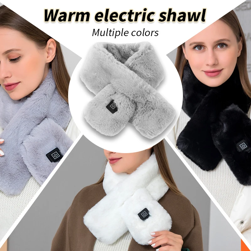 USB Soft Plush Heated Scarf for Women and Men Fashion Faux Fur Cold Resistant and Warm Winter Scarf Washable Neck Heating Scarf