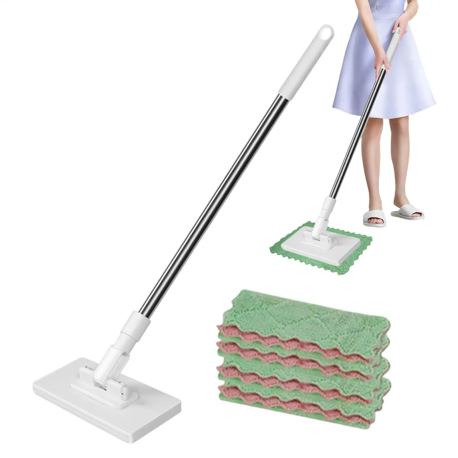 Abnehmbarer, wiederverwendbarer Reinigungsmopp mit 4 Wischtüchern, Trockenmopp für Hartholzböden, Innen- und Außenbereich, Haus, Schlafzimmer, Badezimmer, Küche, Wohnung