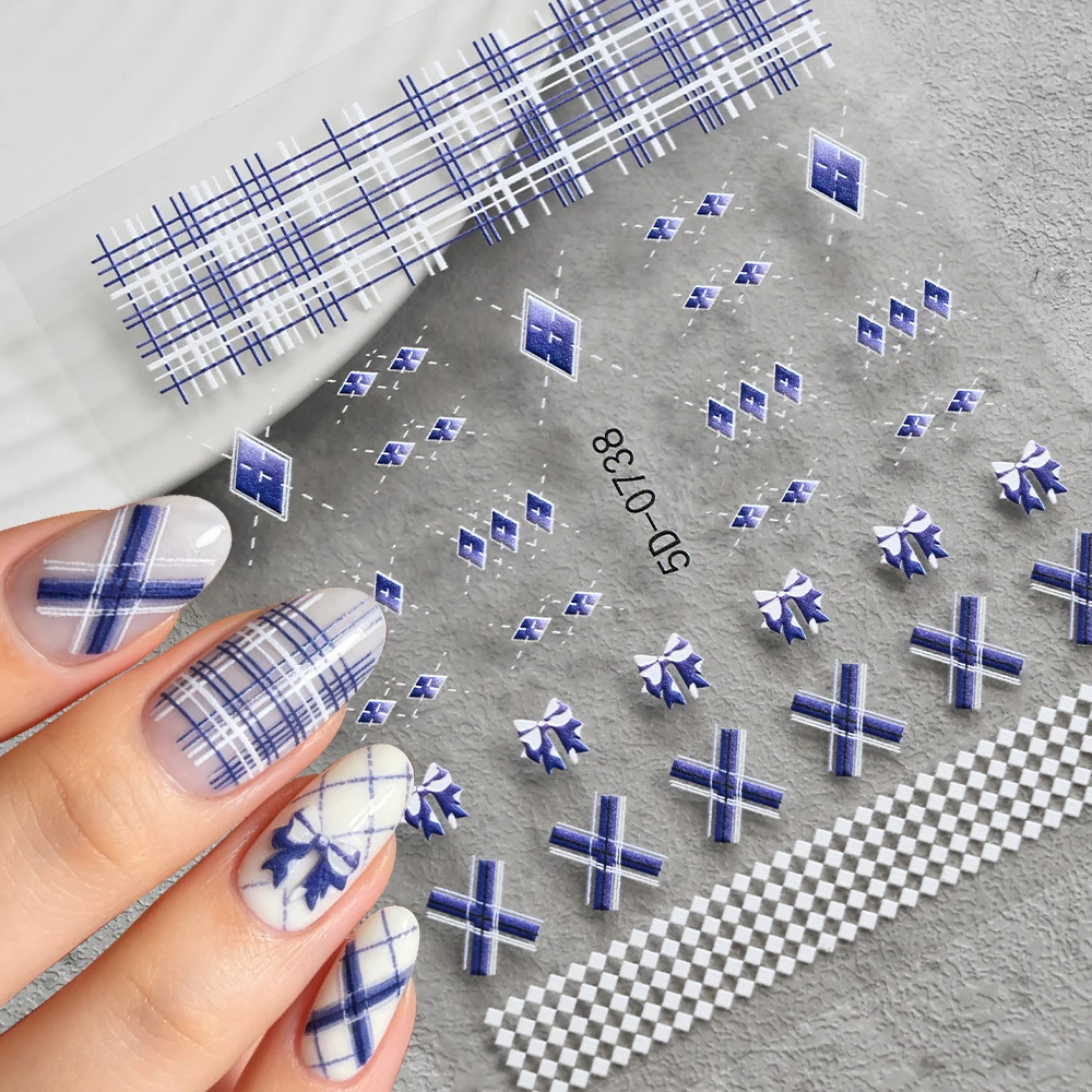 Nail Art Navy Simple - 1Pcs 5D Preppy Navy Bow Blue