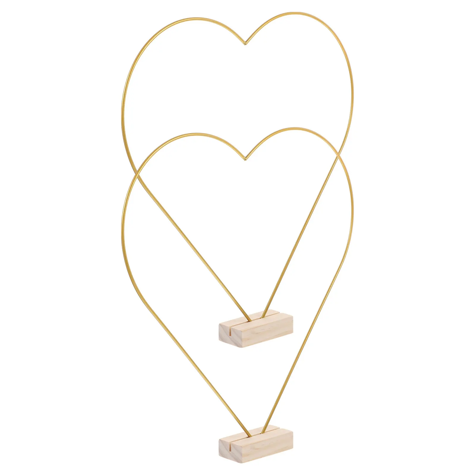 

2 Sets 30cm Wooden Base Heart Wire Wreath Hoops Floral Craft Metal Iron Decor for Wedding Table Centerpiece Wood Desktop