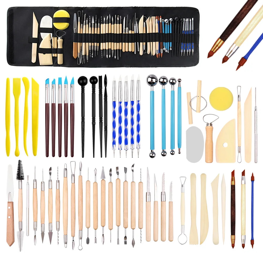 

Cross Border Pottery Tools 61 Piece Wooden Stainless Steel Handmade Pottery Tools Stoneware Clay Sculpture Shaping Tools
