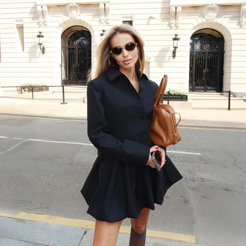 Women's Office Skirt Suit Set With Long Sleeve Collar Top And Pleated Short Skirt Spring Fashion Loose Casual Elegant Outfit New