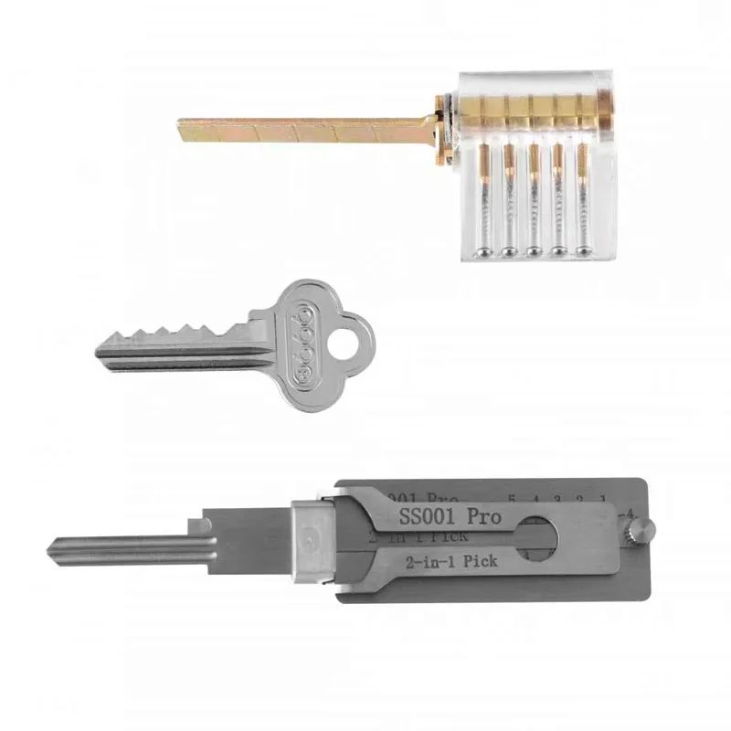 Lockpick Tool 2-in-1 SS001 PRO of Good Quality with Practice Transparent Fire Door Lock Cylinder Opening Tool Stainless