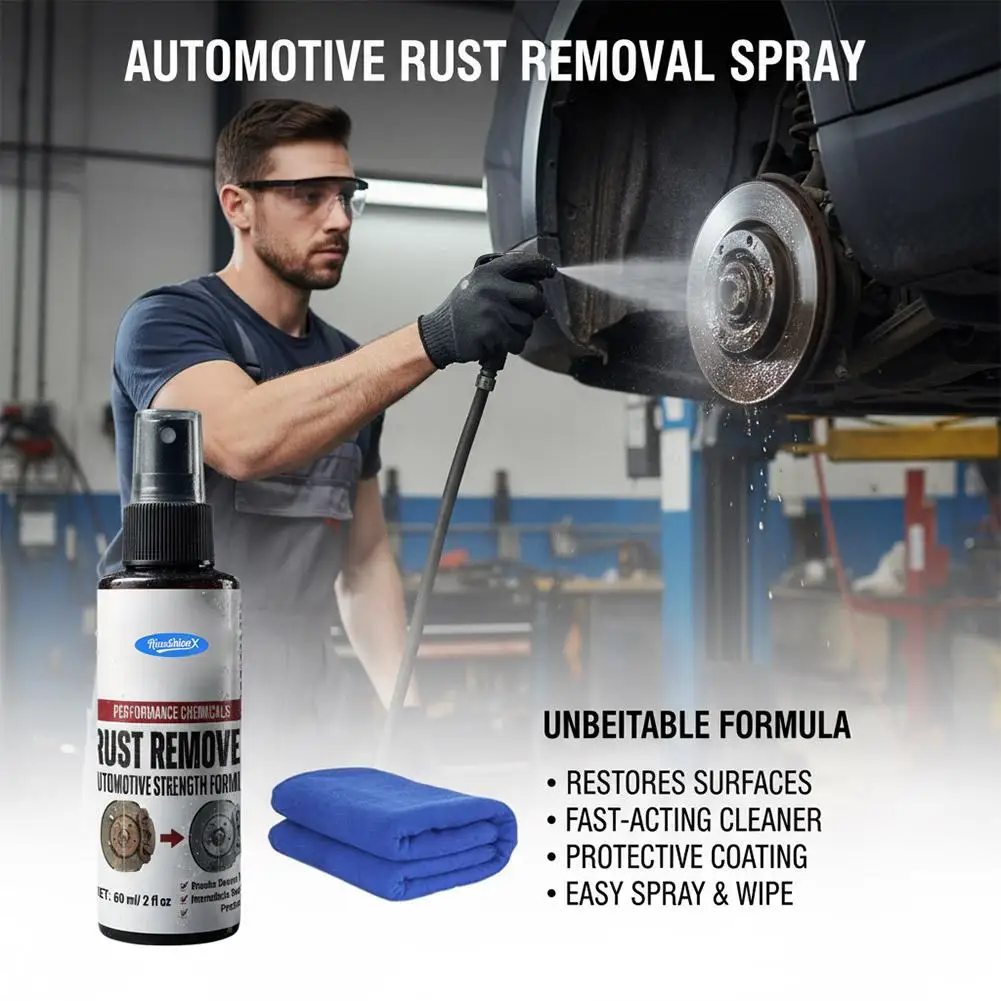 Powerful Car Rust Remover Spray Iron Dust Cleaning for Wheels & Metal Parts Auto Detail Rust Converter Kit with Sponge & Towel view 4