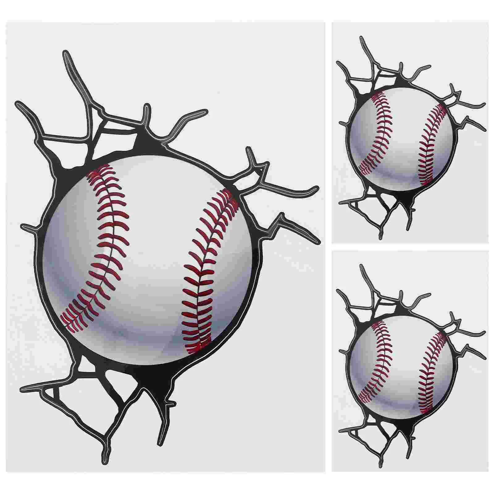 3 Sheets 3D Cartoon Baseball Sticker Self Adhesive Wall Decal Room Bedroom Living Room Removable No Residue Smooth
