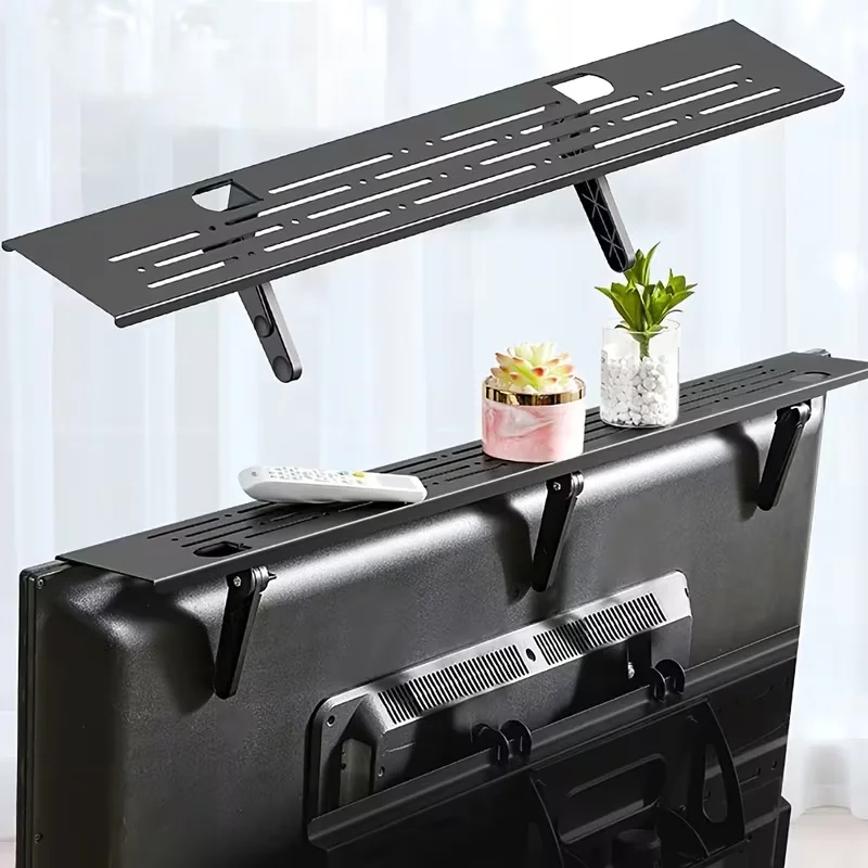 Adjustable router storage rack for the top of the living room TV screen