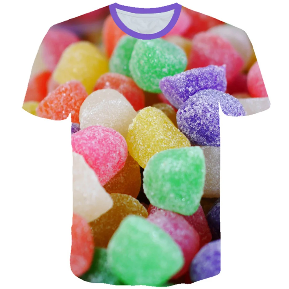 Summer Boy Girl Food Print T-Shirt Colorful Candy Bean Chocolate 3D T Shirt For Kids 4-20Y Children Teen Cool Birthday Clothes