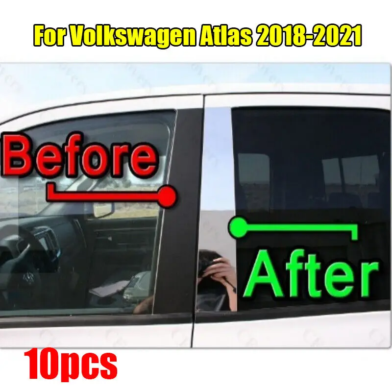 

10PCS Chrome Pillar Trim Door Cover Mirrored Post For Volkswagen Atlas 2018-2021