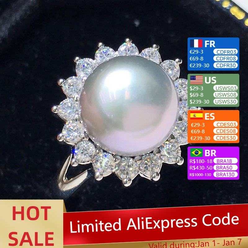 Freshwater Pearl Ring Foreign Style Gray 8-9 Plated 18K Gold Fashionable and Versatile Jewelry Simple Classic and Elegant