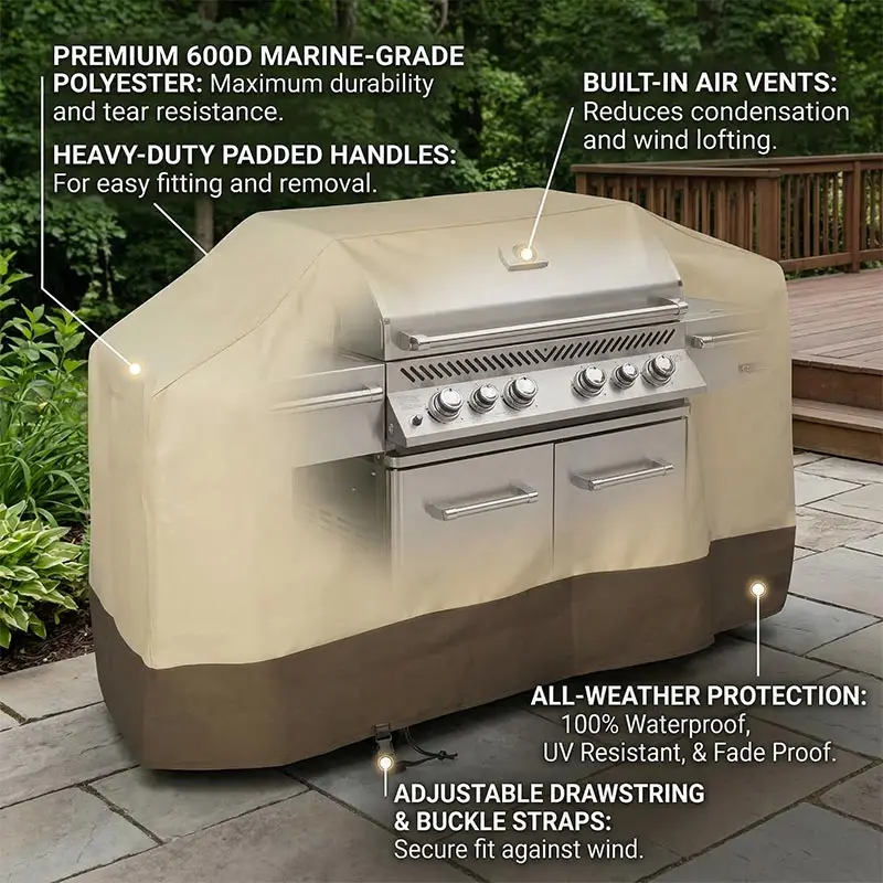 600D Outdoor BBQ Grill Cover Charcoal Gas Grills Waterproof Rip-Proof Weather-Resistant Anti-UV Heavy-duty Barbecue Oven Cover