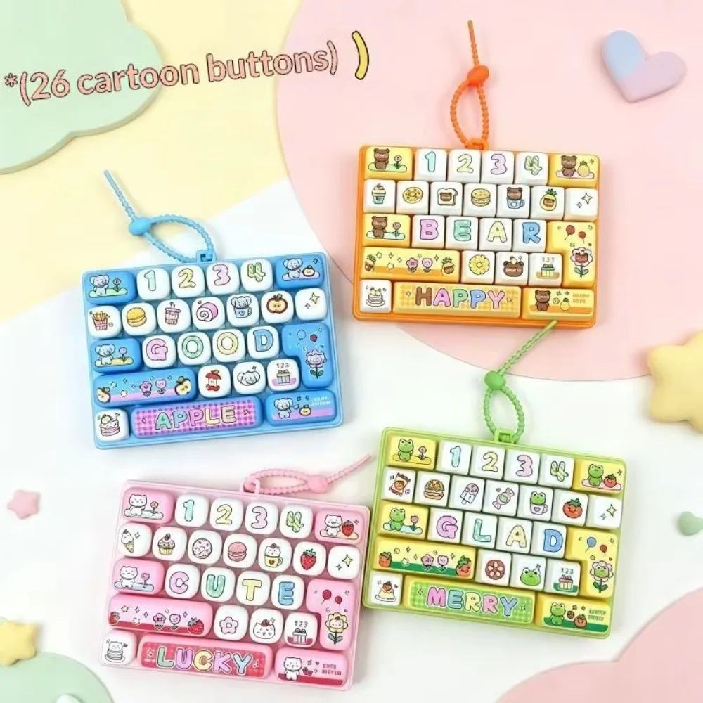 26 Keys Mechanical Keyboard Toy Clear Key Sounds Hangable Stress Relief Fidget Toy Kitten/Elephant/Frog/Bear Prints Gift Toy