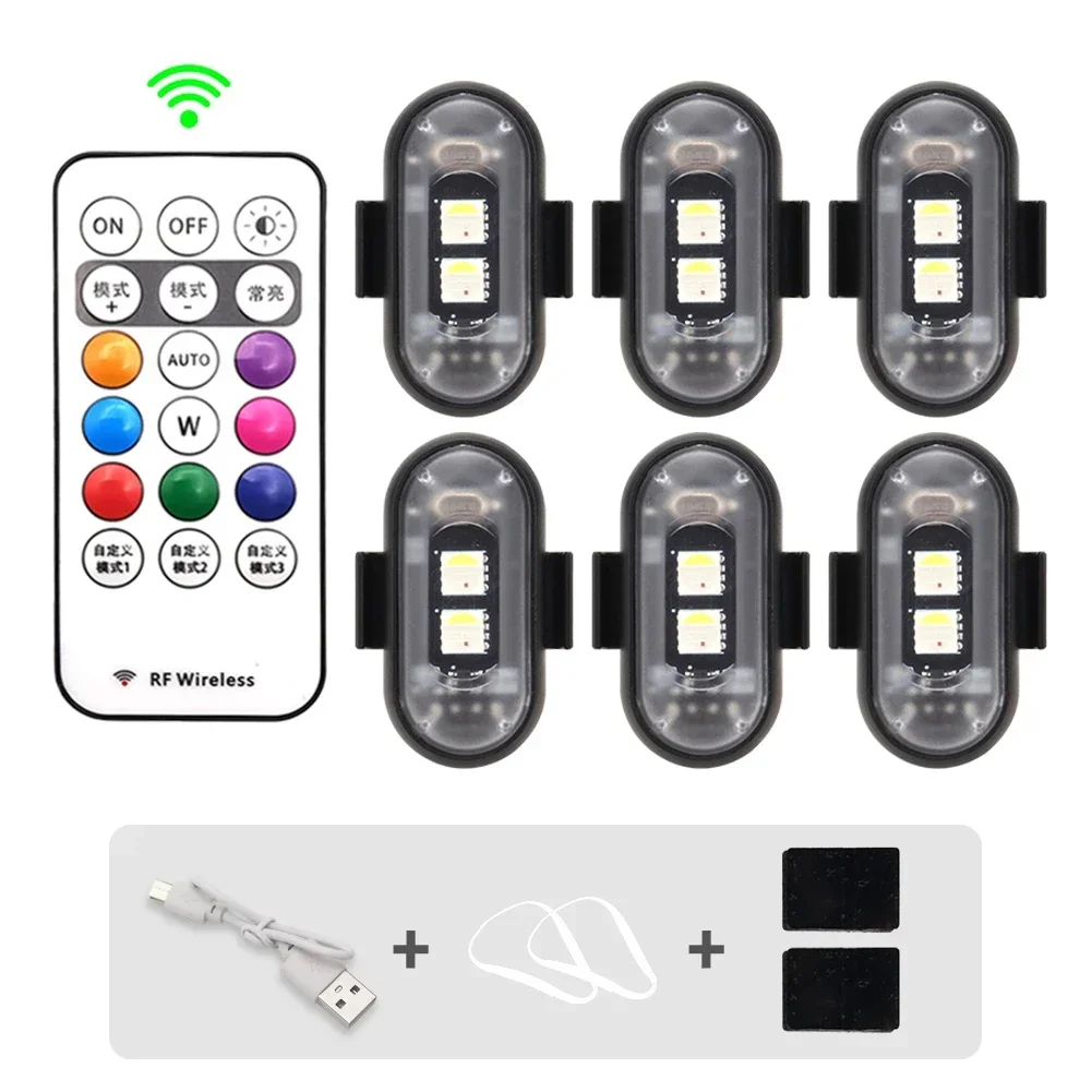 1-6PCS Wireless LED Drone Strobe Light for Motorcycle Car Bike Remote Control Warning Light Indicator Light USB Charging 8Colors