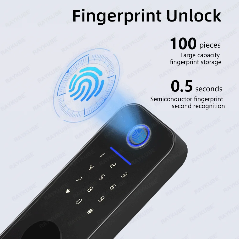 Imagem -05 - Digital Fingerprint Door Lock Deadbolt Lock Chave de Trava Senha Cartão App Desbloqueio Remoto Raykube-t3 tt