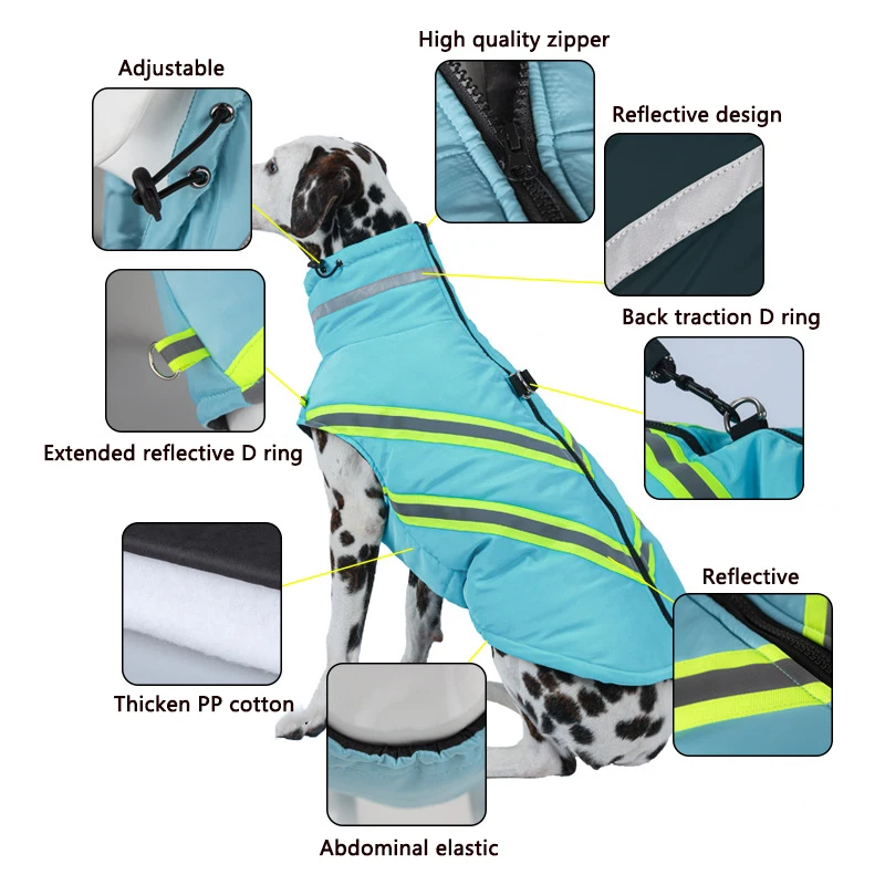 Big Dog Jacket Coat for Small Large Dogs Cats Winter Windproof Reflective Puppy Striped Clothes Golden Retriever Pet Costumes