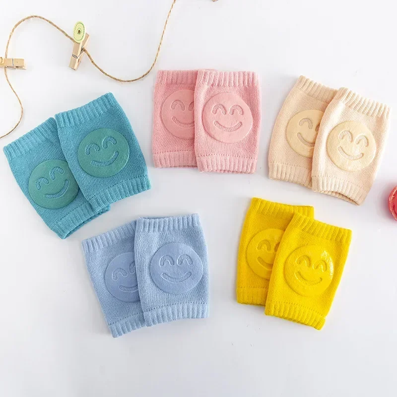 Baby Anti Slip Knee Protector Cartoon Smiley Face Crawling Knee Pads Soft Leg Cushion for Toddlers Infant Crawling Protection