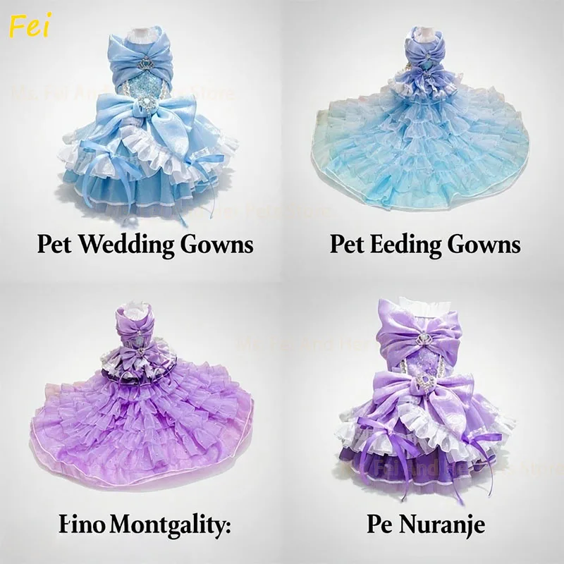 

High end Handmade Pet Dog Clothes Elegant Purple Blue Flower Bow Luxury Princess Dresses For Small Medium Dog Poodle Puppy Coats