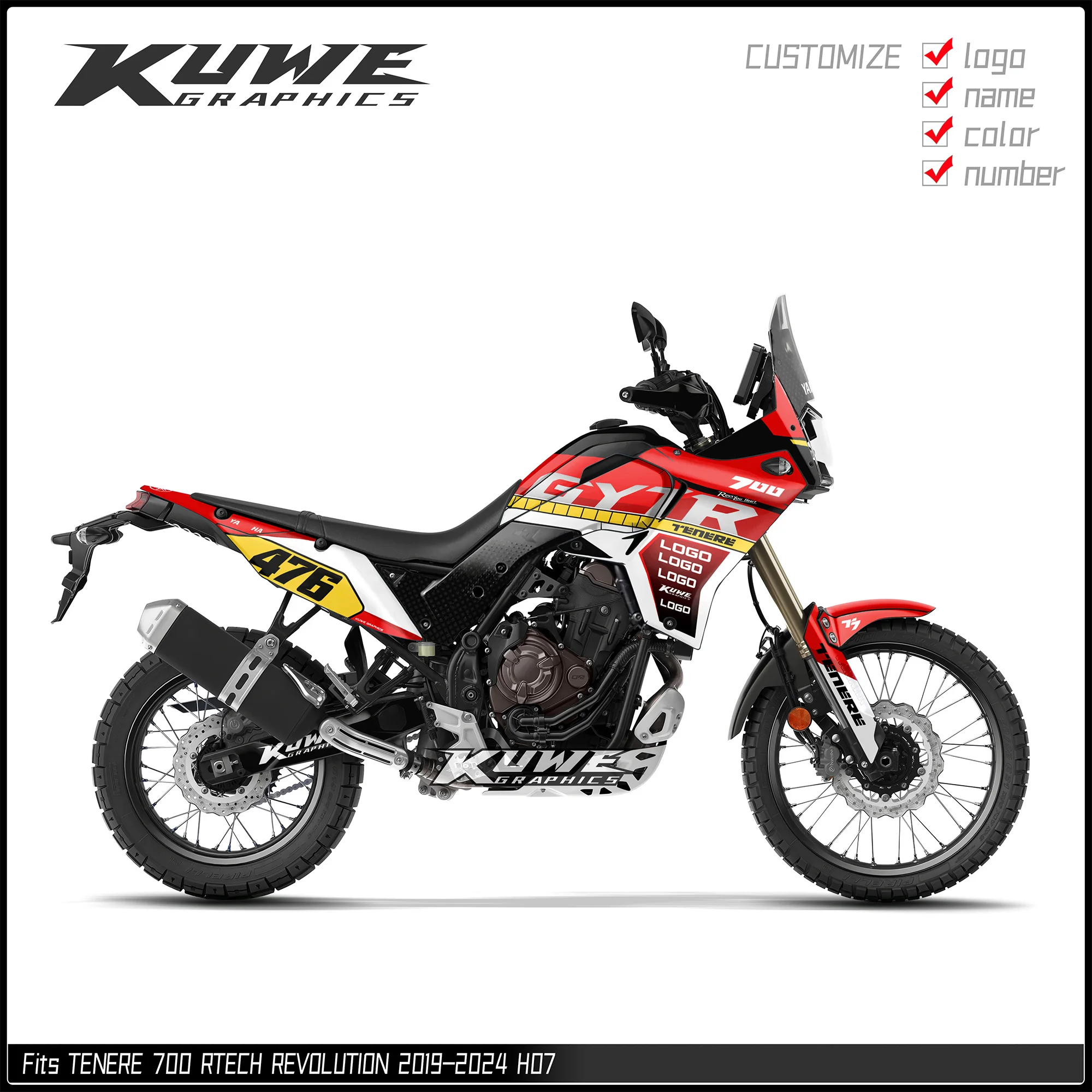 Suitable for Yamaha Tenere 700 Rtech Revolution 2019-2024 Graphics Kit Decals Kit Sticker