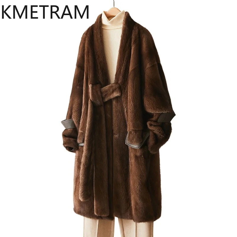 100% Whole Mink Fur Jacket Woman Luxury V-neck Long Real Fur Coat High Quality Winter Clothes for Women Furry Jackets 2025 шуба
