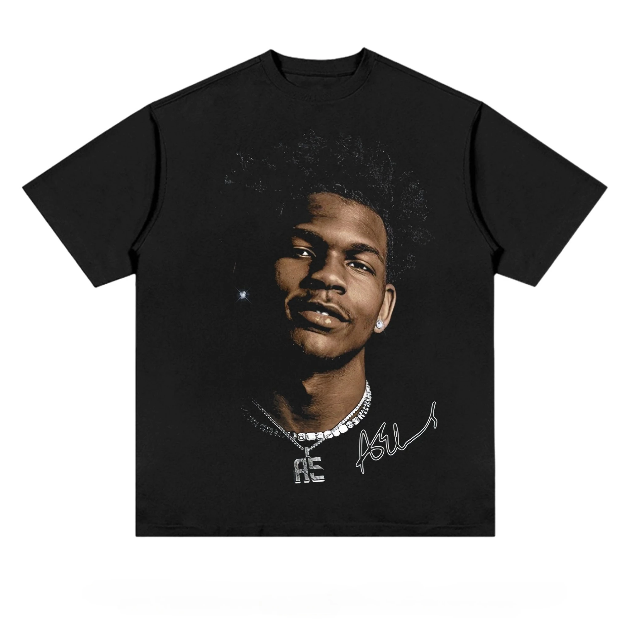 2026 Timberwolves Edwards Big Head Digitaldruck Small Collar High Street Retro Washed T-Shirt aus reiner Baumwolle