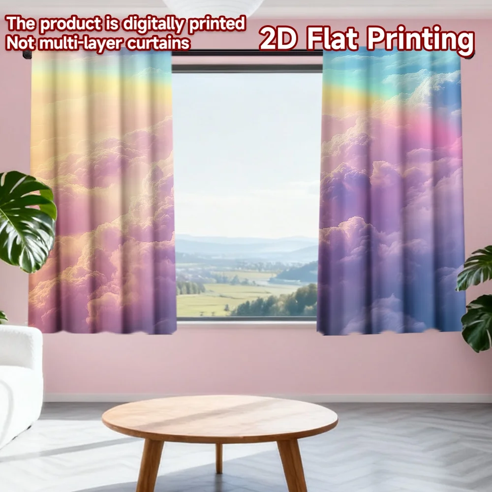 

2D flat printing 2pcs Curtain Pastel Clouds and Rainbow Digital Printed Polyester Drapes Family Party for All Occasions for