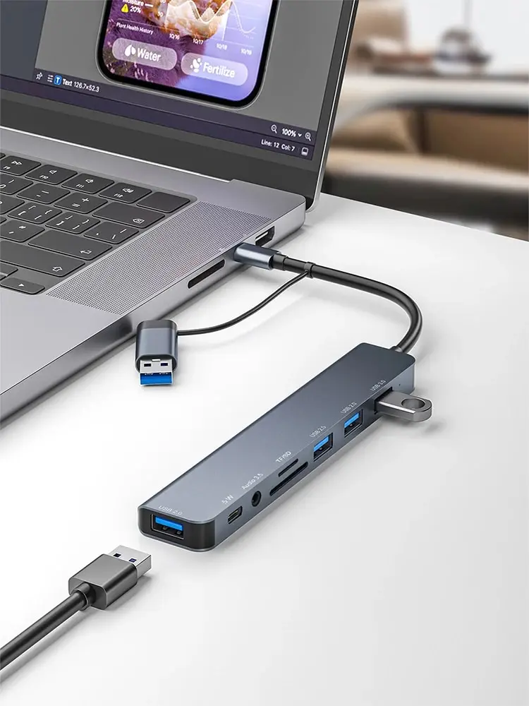 USB C Hub USB 3.0, with 1 X USB 3.0, 3 X USB 2.0 and 1 X USB C, SD/TF Card Reader, 3.5mm Aux Ports Aluminum 8 in 1 USB Splitte image 3