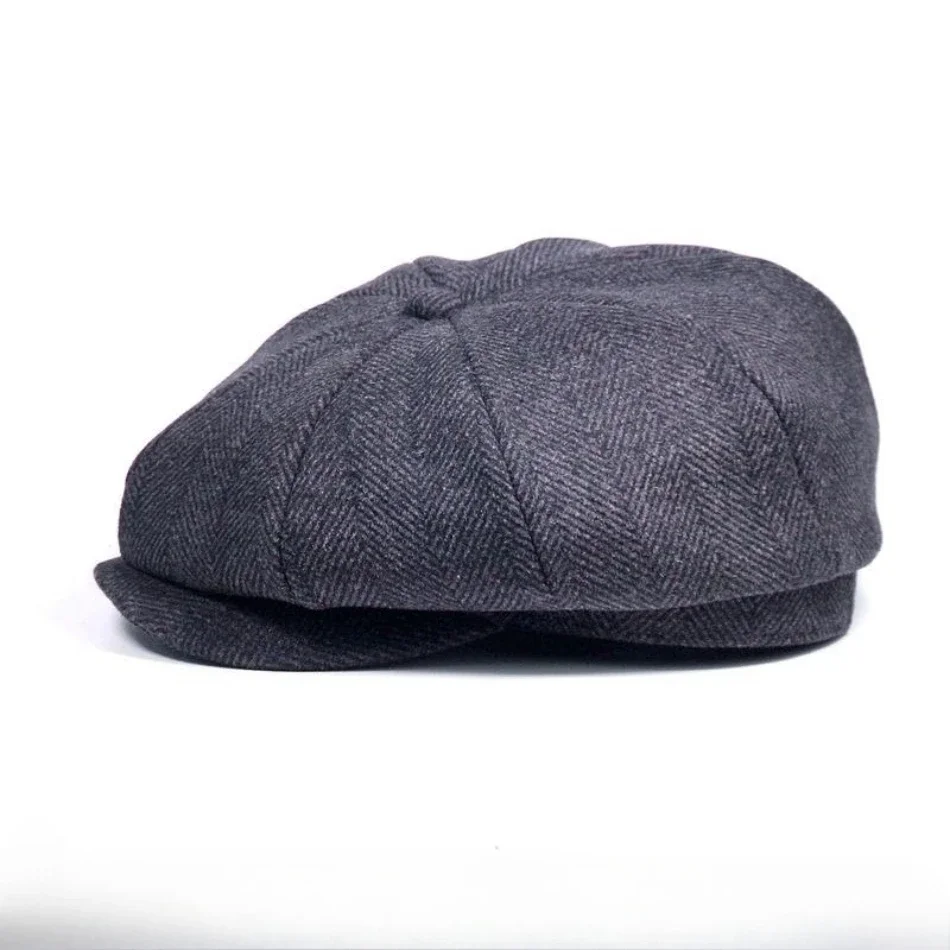 SHOWERSMILE Grijze Mannen Krantenjongenspet Wollen Visgraat Platte Caps Koffie Retro Acht Stuk Mannelijke Vintage Herfst Winter Achthoekige Hoeden