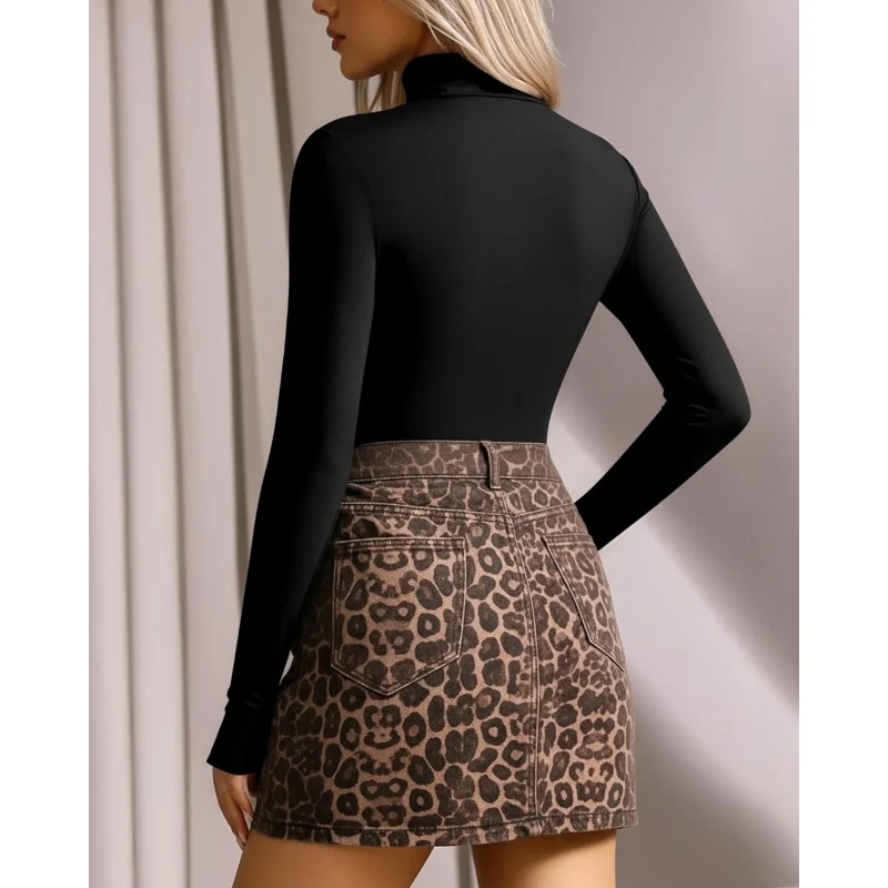 Pagliaccetto per adulti da donna Collo alto Top a maniche lunghe Tuta aderente sexy Tuta casual Calda tuta traspirante dimagrante fursuit