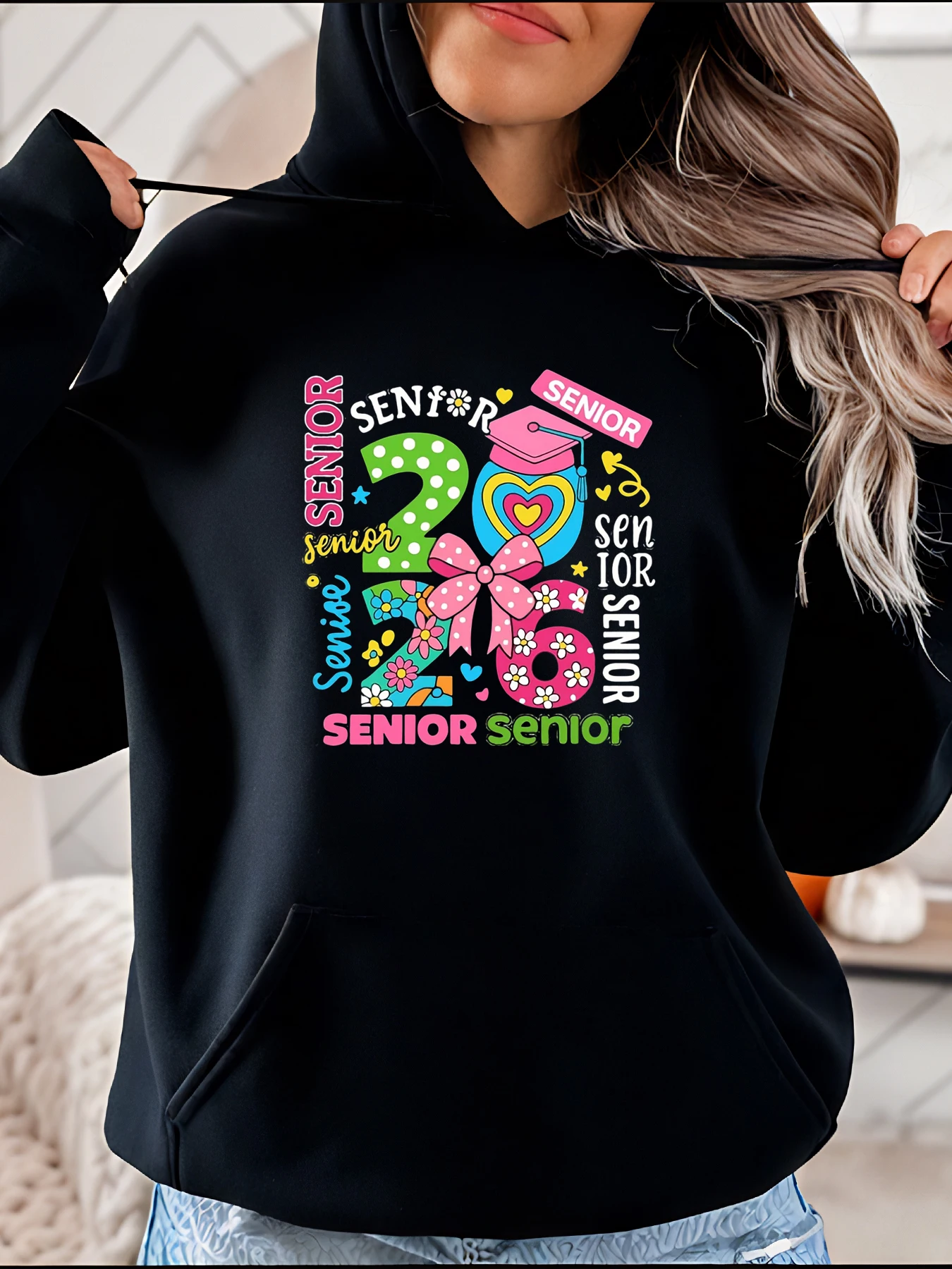 

Выпускная толстовка с капюшоном для пожилых людей 2026, повседневный красочный дизайн с принтом для женщин, школьный праздник