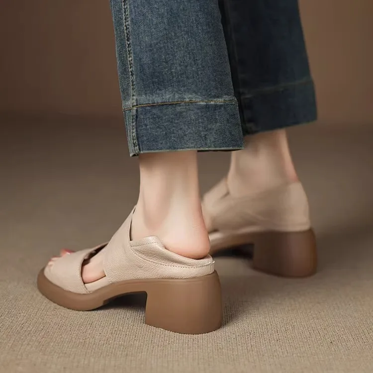 النساء جولة تو صنادل عالية الكعب الصيف فم السمكة الانزلاق على منصة عدم الانزلاق كتلة كعب أحذية صندل بتصميم روماني غير رسمي للأم #4