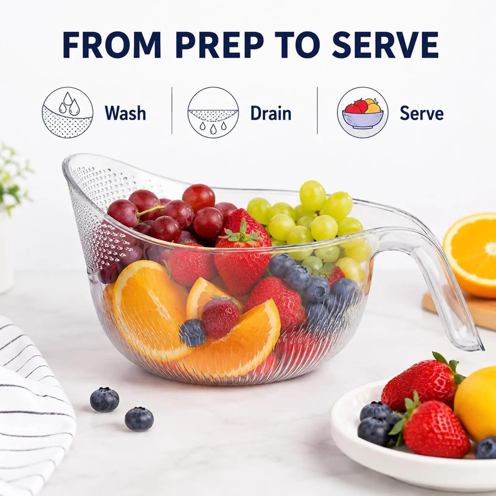 Multifunctional Fruit Rinser Colander with Strainer Rice Drainer Strainer for Rinsing Vegetables Grains Beans Meal Prep Picnic