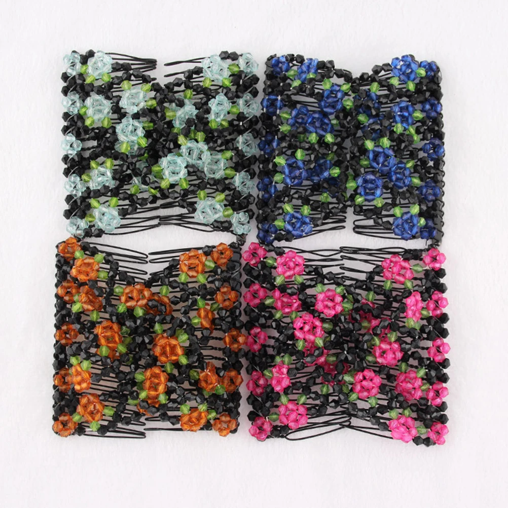 

4Pcs Hair Durable Beads Bowknot Comb Double Head Clips Stretchy Slide Accessories Styling Tools Steel Material