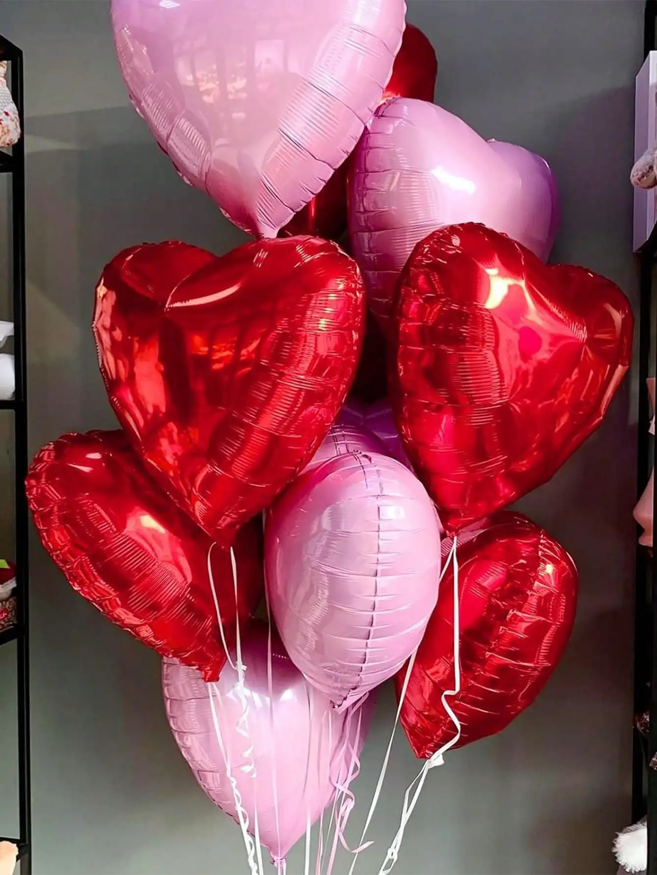 Pink Red Heart Ballloons,18 Inch Light Pink Foil Mylar Love Heart Shaped Balloons for Valentines Day Birthday Wedding Engagement