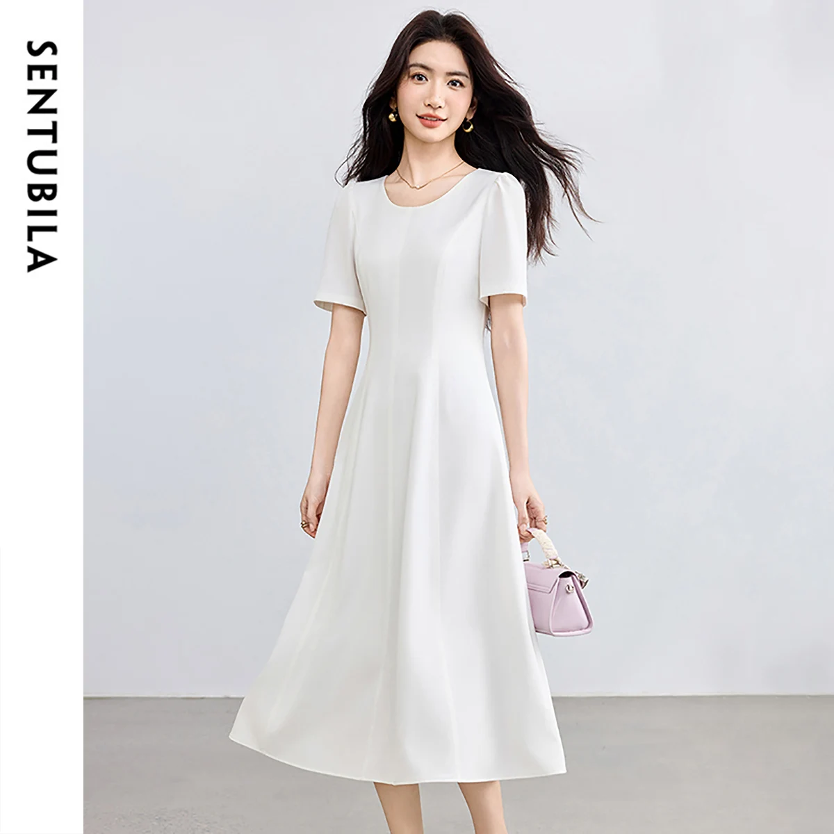 

SENTUBILA Summer Long White Dress Women 2025 New Collection Simple Elegant Puff Sleeve Dresses Women's Formal Clothing 152LK0095