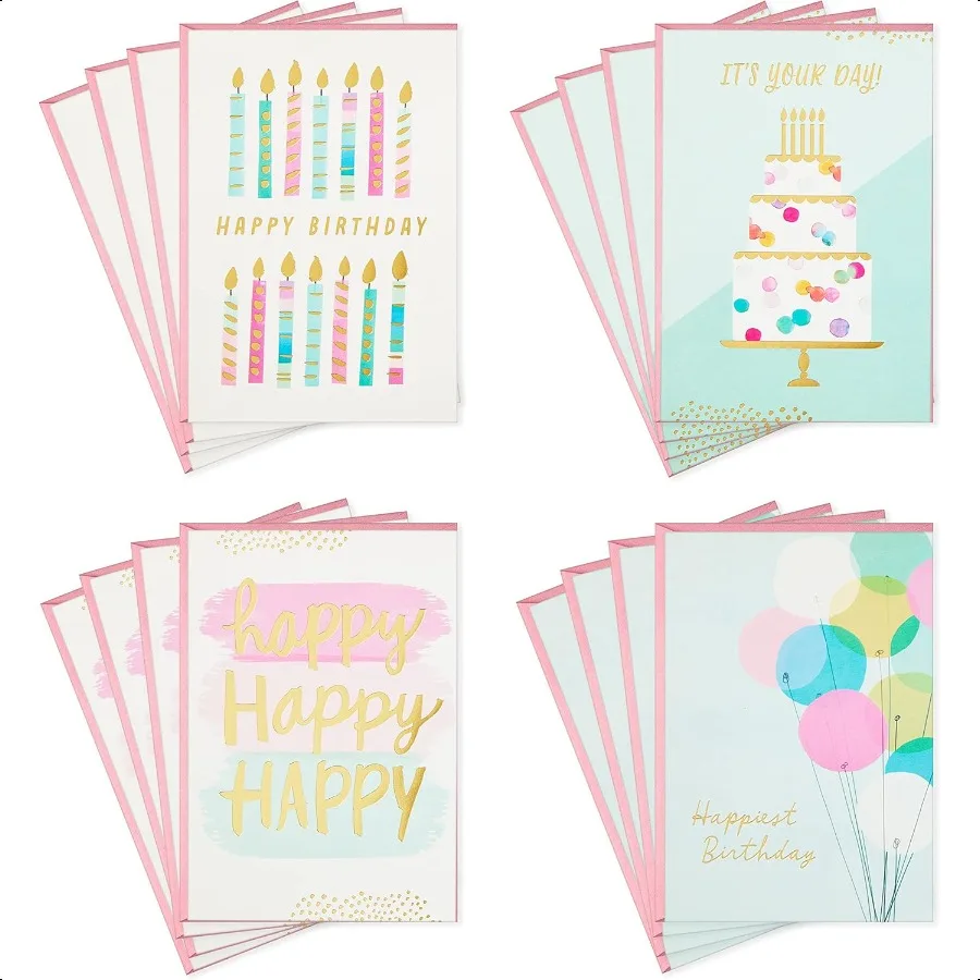 

Birthday Cards Assortment 16 Cards with Envelopes Cake Candles Balloons