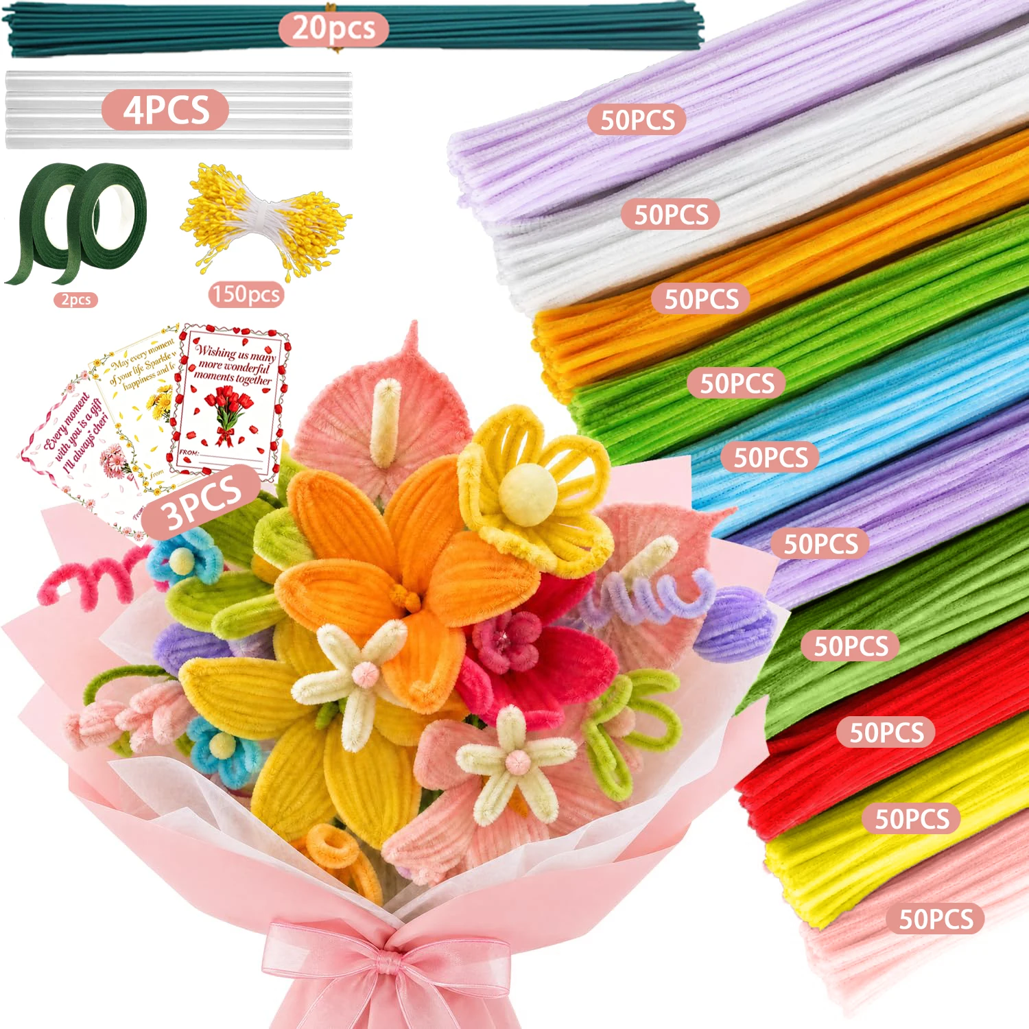 507/679 Pcs Pipe Cleaners, Chenille Fluffy Sticks, Floral Handicrafts, Home Party Decor, Handmade Creations