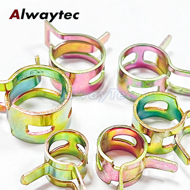 9mm-11mm Manganese Steel Galvanized Spring Hose Clamp Inner Dia Elastic Steel Buckle Water Pipe Hoop 10Pcs