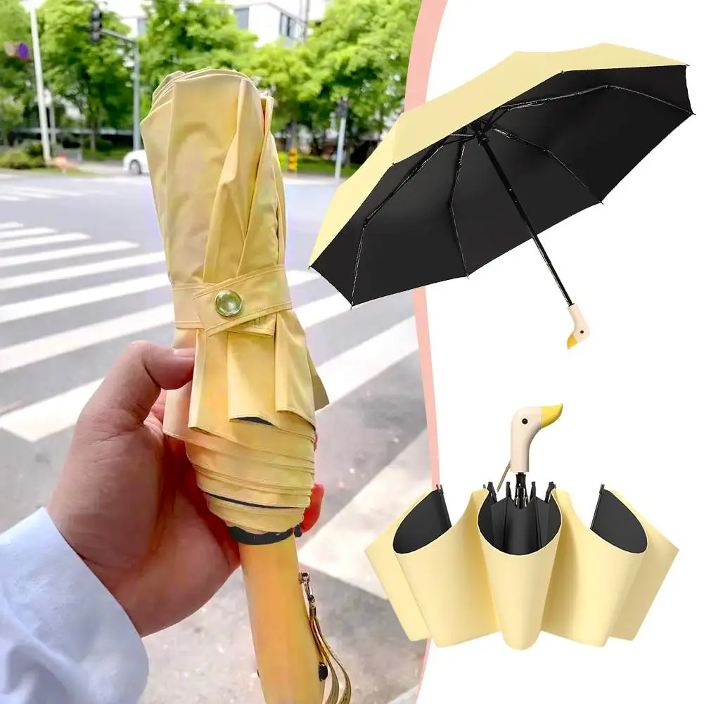 Umbrella With Cute Duck Head Wood Handle 8 Bones Thickening Rain UV Protection Coating Automatic Parasol Unisex Umbrellas B Y5G5