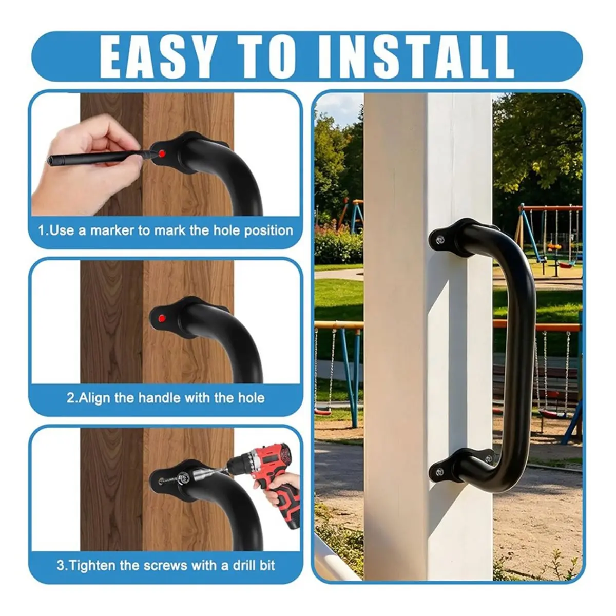 Home Tool 2 Pcs Metal Playground Handles, for Indoor Outdoor Playgrounds, Climbing Frames, Treehouses