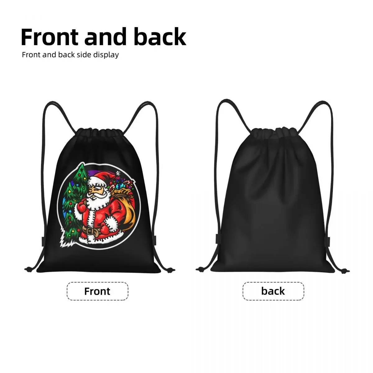 Funny Santa Claus Drawstring Backpack Sports Gym Bag for Women Men Merry Christmas Sweater Jingle Bells Gift Training Sackpack