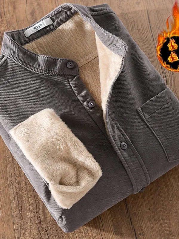 

Men's Thiened Cotton Flannel irt Vintage Collar Long Sve Casual Warm Fce Lined Autumn Winter Faion Ci Sle