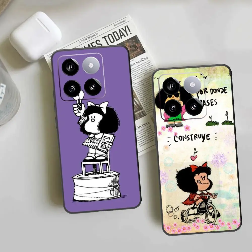 Humor-M-mafalda Phone Case For Xiaomi 14 Ultra 14 13T 13Pro 13 12T 12 11T 11i 11 Black Silicone Case