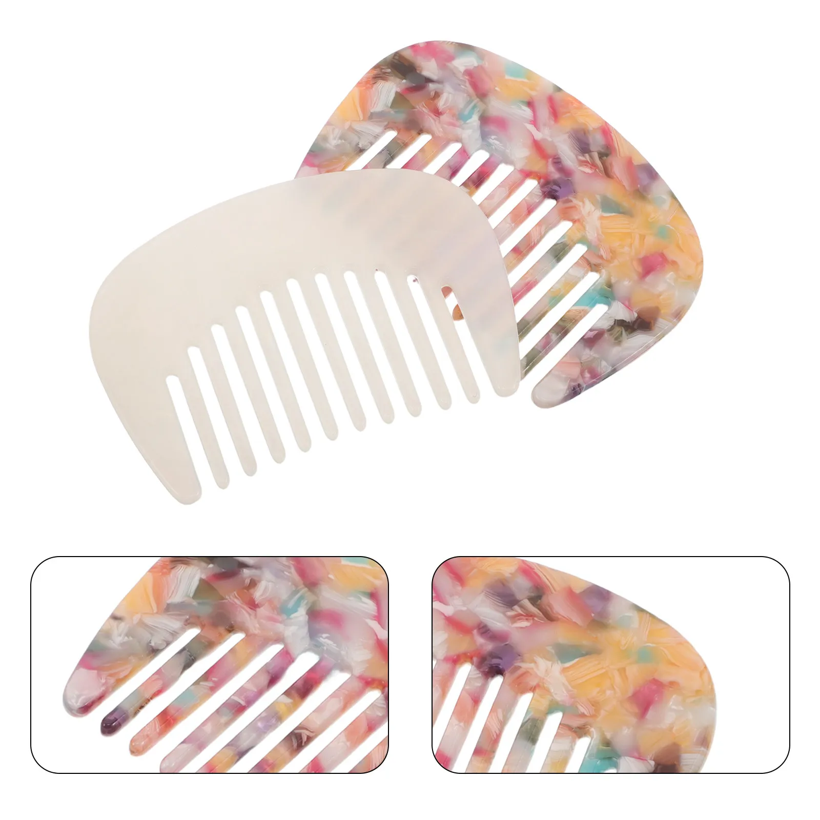 2Pcs Travel Portable Small French Mini Wide Tooth Hair Comb Acetic Acid Comb Anti-Static for Curly Wavy Straight Hair Purse